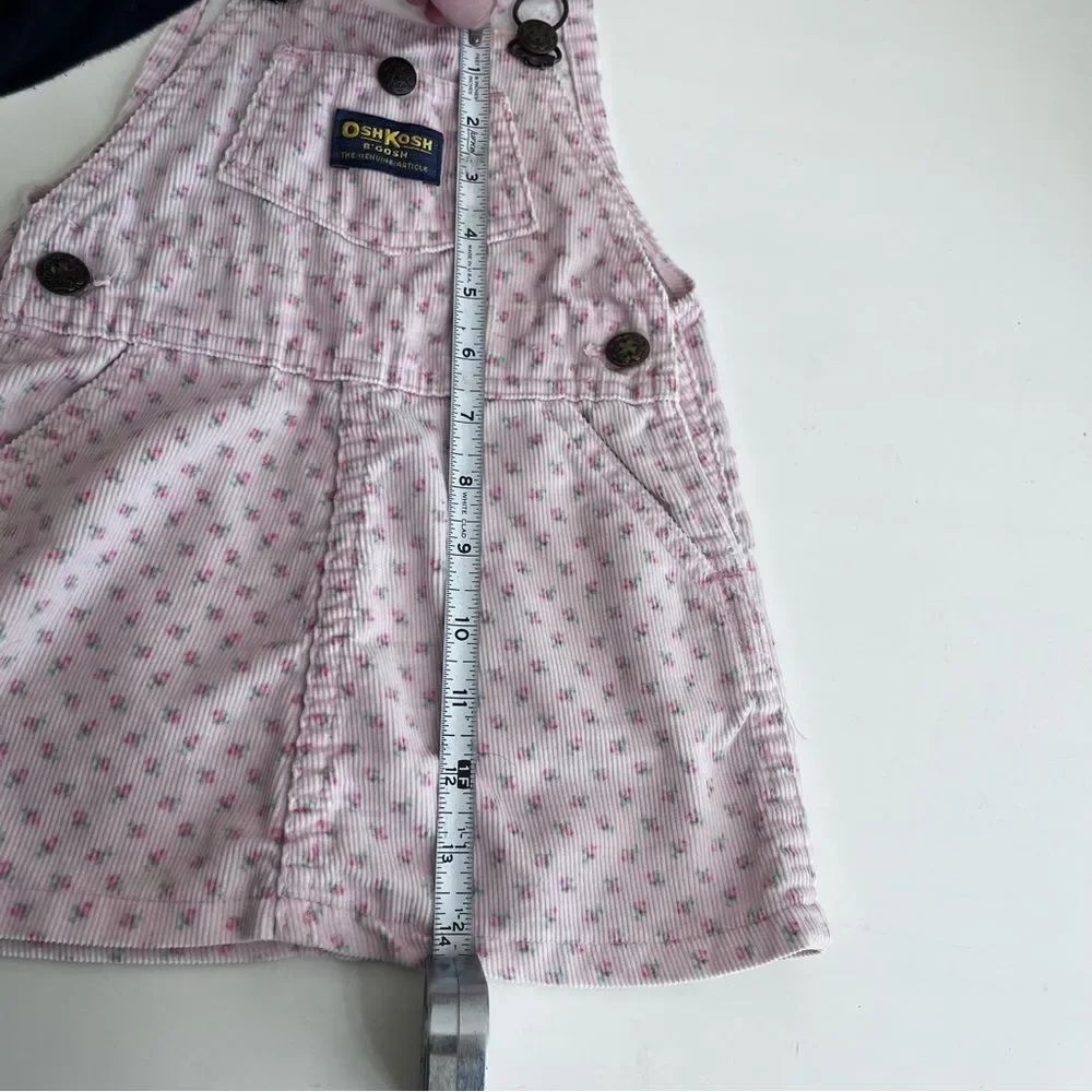 Vintage Oshkosh B'gosh Pink Rosebuds Corduroy Overall Dress Jumper Girls